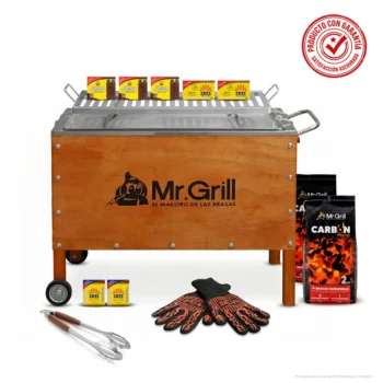 Caja China Grande - Galvanizada | Parrilla de Platinas + Mega Pack Inti + Pinza Pro + Guantes de Fuego + 2 Bolsas de Carbón